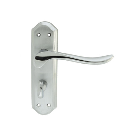 LYTHAM LEVER ON BACKPLATE - BATHROOM 57MM C/C - SATIN CHROME FACE POLISHED CHROME LEVER AND EDGES - SATIN CHROME/POLISHED CHROME - 180mm x 48mm - PAIR