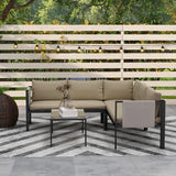 Outsunny 5 Seater Garden Corner Sofa Set, 4 Pieces Metal Garden Furniture Set with Loveseats, Glass Top Coffee Table, Breathable Mesh Pocket, Outdoor Conversation Furniture with Cushions, Khaki