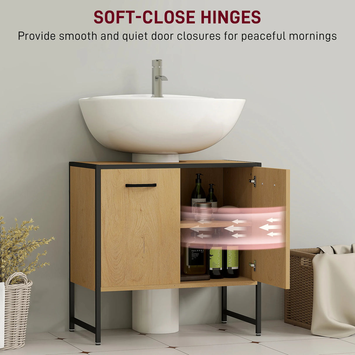 HOMCOM Bathroom Vanity Unit, Under Sink Storage Cabinet with Soft-Close Doors for Basin without or with Pedestal, Natural
