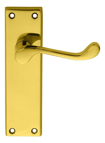 VICTORIAN SCROLL LEVER ON BACKPLATE - LATCH SWEEDOR PLATE - POLISHED BRASS - 150MM X 43MM - PAIR