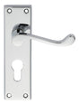 VICTORIAN SCROLL LEVER ON BACKPLATE - LOCK EURO PROFILE 47.5MM C/C - POLISHED CHROME - 152MM X 38MM - PAIR