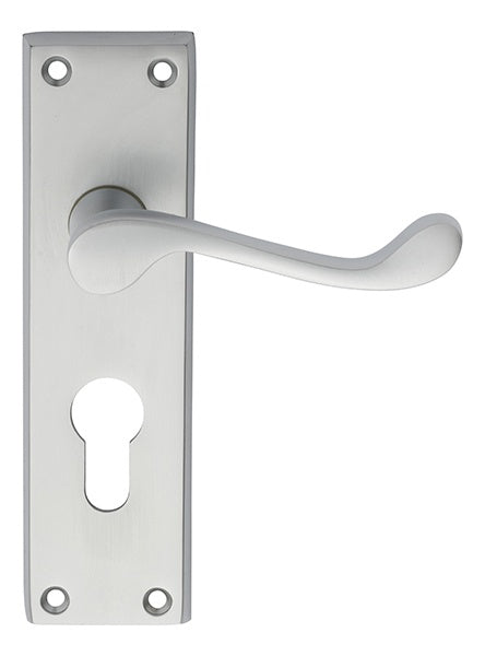 VICTORIAN SCROLL LEVER ON BACKPLATE - LOCK EURO PROFILE 47.5MM C/C - SATIN CHROME - 152MM X 38MM - PAIR