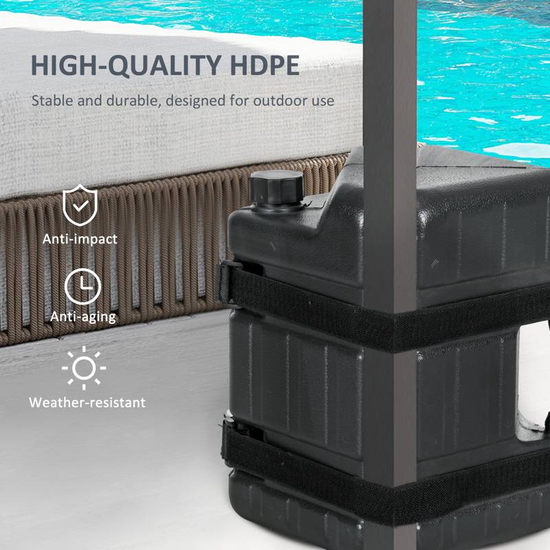 Outsunny HDPE Gazebo Weights Set of 4, Water or Sand Filled Weights for Gazebo Legs, with Built-in Handles and Secure Straps