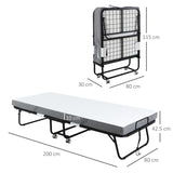 HOMCOM Folding Bed with 10cm Mattress, Portable Foldable Guest Bed with Sturdy Metal Frame on Wheels