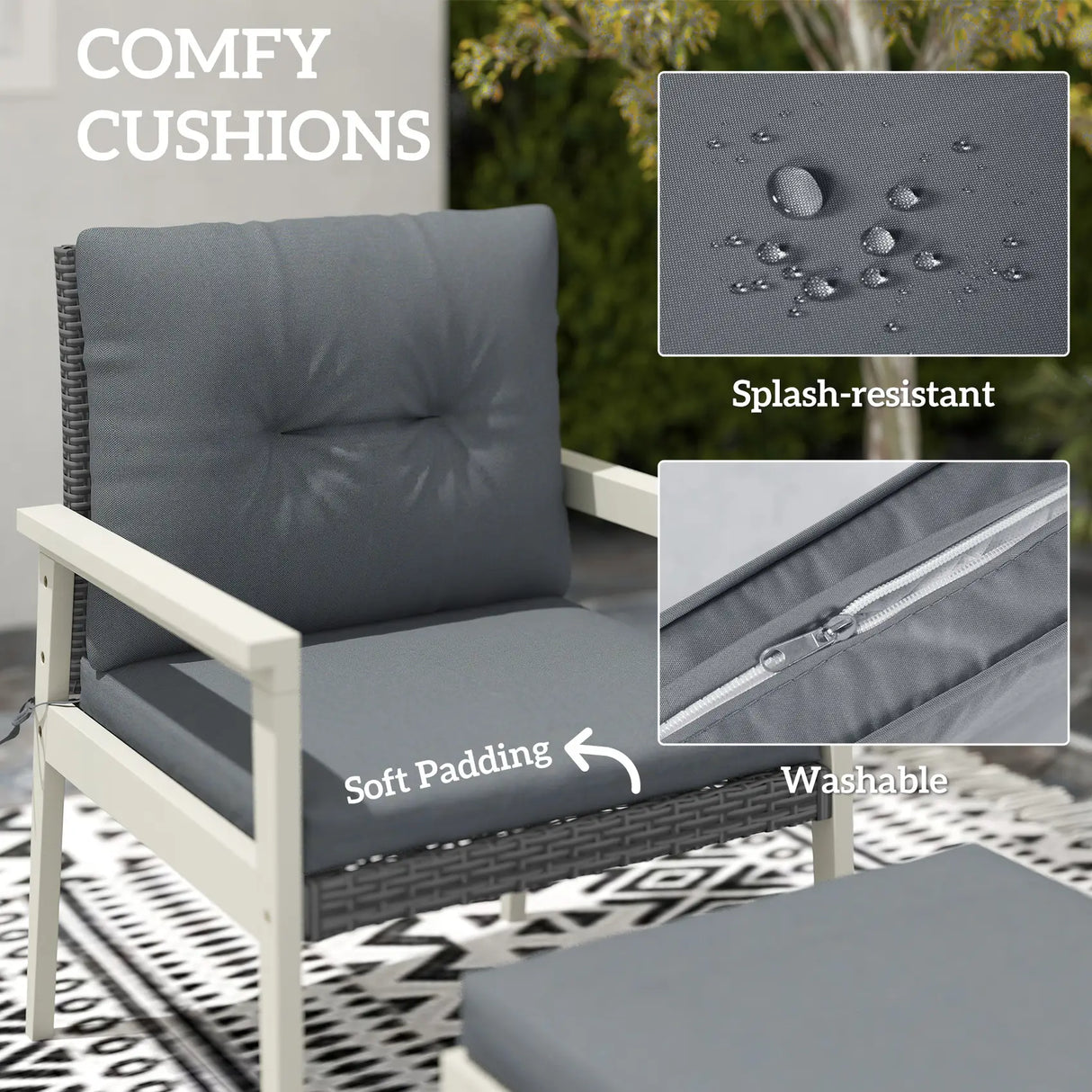 Outsunny Five-Piece Rattan Patio Set, with Wood-Top Table - Grey