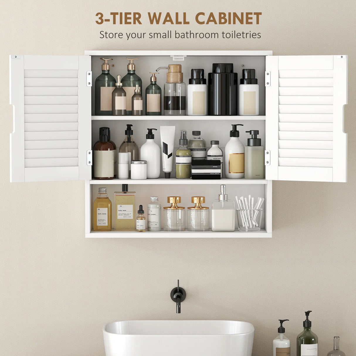 HOMCOM Bathroom Cabinet, Wall Mounted Storage Cabinet with Adjustable Shelves, 60 x 20 x 60 cm, White