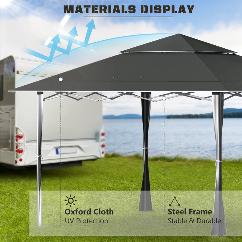 Outsunny 4 x 4m Pop-up Gazebo Double Roof Canopy Tent with UV Proof, Roller Bag & Adjustable Legs Outdoor Party, Steel Frame, Dark Grey