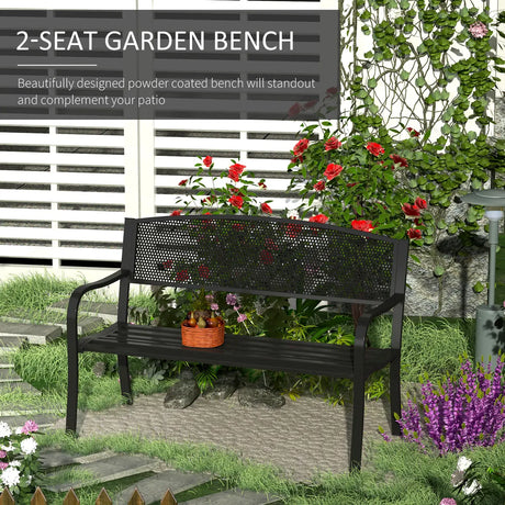 Outsunny Garden Bench Furniture Patio Park 2 Person Chair Seat Steel Black 120cm Outdoor