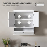 HOMCOM Bathroom Wall Cabinet with Adjustable Shelf and Recessed Doors, White