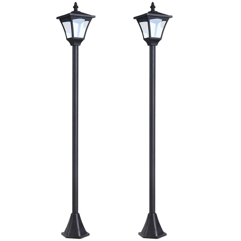 Outsunny Set of 2 Outdoor Garden Solar Post Lamp Sensor Dimmable LED Lantern Bollard IP44 Energy-saving 1.2M Tall, Black