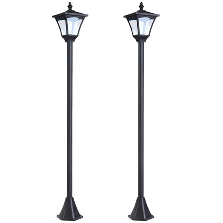 Outsunny Set of 2 Outdoor Garden Solar Post Lamp Sensor Dimmable LED Lantern Bollard IP44 Energy-saving 1.2M Tall, Black