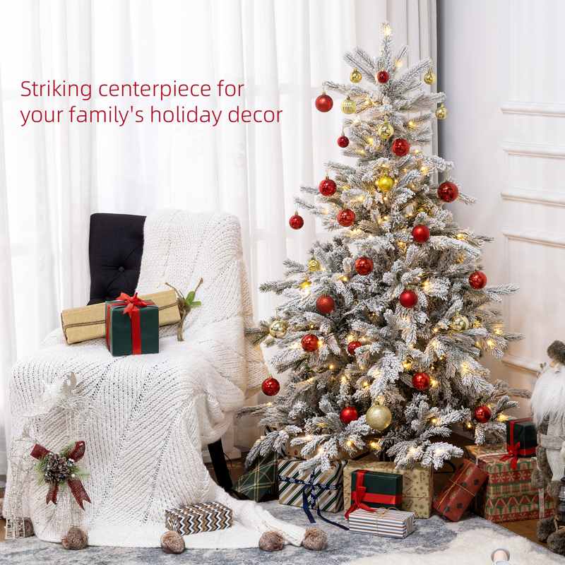 HOMCOM 5ft Bushy Snow-Flocked Artificial Christmas Tree, with LED Lights