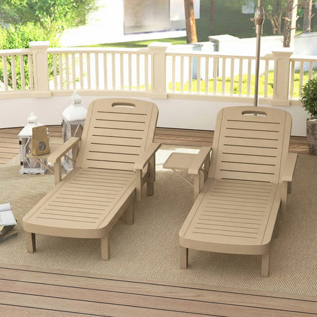 Outsunny Set of 2 Reclining Sun Loungers, 5 Positions Adjustable Outdoor Chaise Lounge Chair with Armrests, Khaki