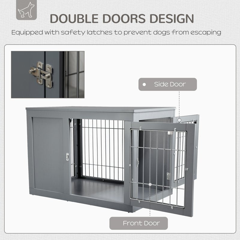 PawHut Furniture Style Dog Crate for Small and Medium Dogs, End Table Pet Cage with Two Lockable Doors - Grey