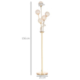 HOMCOM Crystal Floor Lamps for Living Room Bedroom with 5 Light, Modern Upright Standing Lamp, 34x25x156cm, Gold Tone