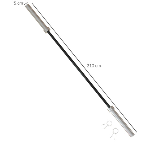 SPORTNOW 210cm Olympic Barbell Bar for 5cm Weight Plates, with Spring Clips, 19kg