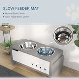 PawHut 3 Height Adjustable Raised Dog Bowls, Dog Feeding Storage Station w/ Slow Feeder Mat, 2 Stainless Steel Bowls