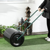 Outsunny 50cm Steel Garden Lawn Roller Push Pull w/ Fillable Cylinder Water Sand Plug Lawn Flatten Seed Sow Rolling Drum w/ Handle