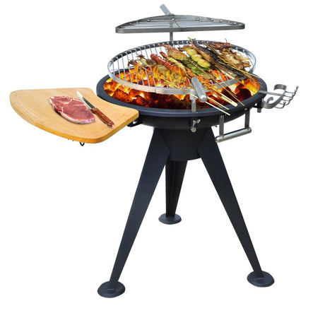 Outsunny Round  BBQ Grill W/Cutting Board-Black