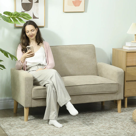 HOMCOM Two-Seater Velvet-Feel Sofa - Beige