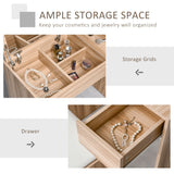 HOMCOM Dressing Table with Flip-Up Mirror and Cushioned Stool, Makeup Vanity Desk with Hidden Compartments and Storage Drawer, Convertible Writing Table for Bedroom, Natural