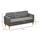 HOMCOM Modern 3 Seater Sofa with Hidden Storage, 169cm Tufted Snow Flannel Couch with Wood Legs, Compact Sofa for Living Room, Grey