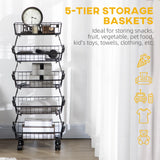 HOMCOM 5 Tier Storage Trolley, Stackable Fruit Vegetable Cart for Kitchen, Living Room, 40 x 2 x 97 cm, Black