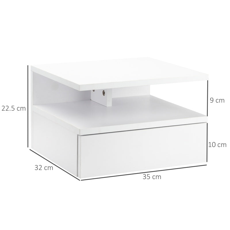 HOMCOM Set of Two Floating Bedside Tables - White