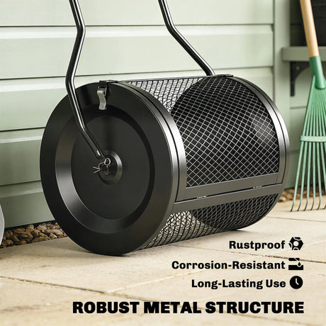 Outsunny Compost Spreader, 20" Peat Moss Spreader with Detachable U-Shaped Handle and Metal Mesh Basket