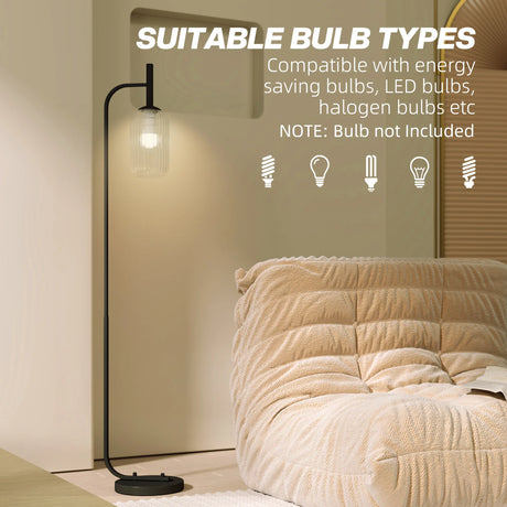 HOMCOM Floor Lamp for Living Room with Glass Lampshade, Modern Standing Lamp with Foot Switch for Bedroom, Bulb not Included, Black