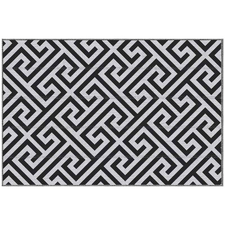 Outsunny 121 x 182 cm(4x6ft) Outdoor Rug Reversible Mat Plastic Straw Rug Portable RV Camping Mat for Garden Deck Picnic Indoor, Black & White