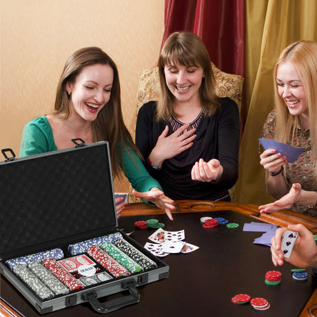 SPORTNOW 400-Piece Poker Chips Set with Lightweight ABS Case, Casino Texas Holdem Poker Set with Mat, 11.5g Numbered Poker Chips, Two Decks of Cards, Dealer, Five Dices, Grey