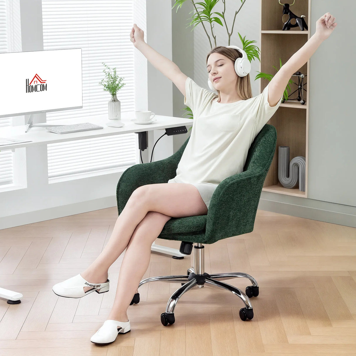 HOMCOM Velvet-Feel Office Chair - Dark Green