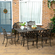 Outsunny 7 PCs Garden Patio Dining Set with Parasol Hole, Cast Aluminium Outdoor Furniture Set with Six Cushioned Chairs and Rectangle Dining Table, for Garden, Lawn, Deck, Bronze Tone