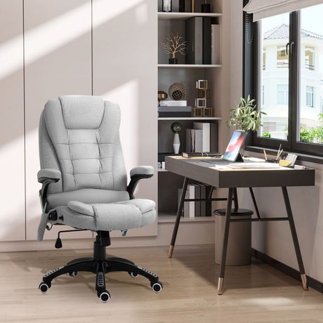 Vinsetto Office Chair, Ergonomic Desk Chair with 6-Point Massage and Back Heated, Linen-Feel Fabric Computer Gaming Chair with Arms, Lumbar Support, Light Grey