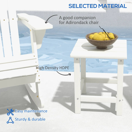 Outsunny Square Coffee Table, HDPE Tabletop and Frame for Porch, Garden, Side Table, 38 x 38 x 46 cm, White