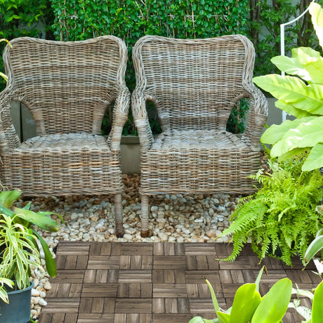 Outsunny 27 Pcs Wooden Interlocking Decking Tiles, Outdoor Flooring Tiles for Patio, Balcony, Terrace, Hot Tub, 30 x 30 cm per Piece, 2.5 per Pack, Charcoal Grey