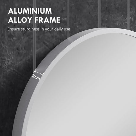 HOMCOM 60cm Aluminium Frame Round Bathroom Mirror - Silver Tone