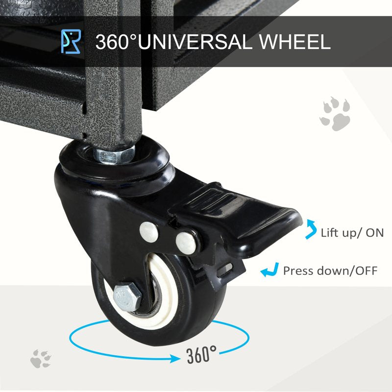 PawHut Metal Dog Cage Kennel Locking Door & Wheels Removable Tray Openable Top For Medium Pets 94 x 58 x 69.5 cm
