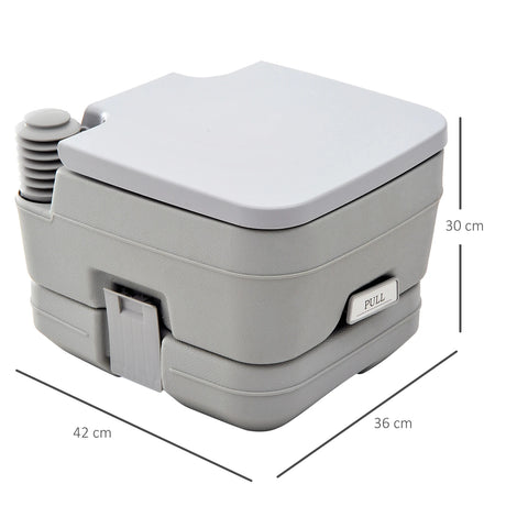 HOMCOM 10L Portable Toilet for Adults, Outdoor Camping Toilet with 2 Detachable Tanks & Push-button Operation, Compact Outdoor Travel Potty Loo with Lid, Seat for Fishing, Hiking, Picnic, Grey