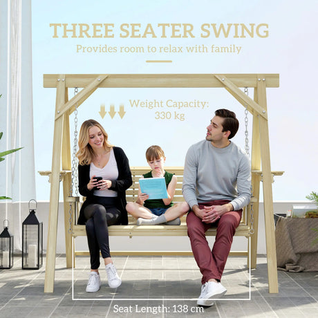 Outsunny Three-Seater Wooden Swing Bench