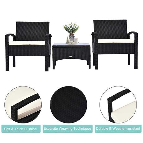 Outsunny 2 Seater Rattan Bistro Set, Steel-Black