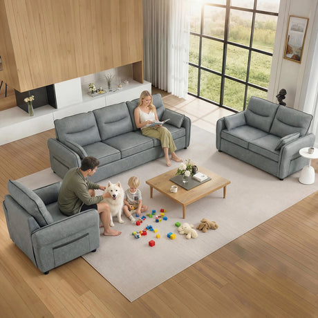 HOMCOM 3 Seater Sofa, Faux Leather Couch - Grey