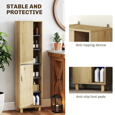 HOMCOM Multi-Storage Slim Bathroom Cabinet - Wood-Effect