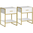 HOMCOM Set of Two Elegant Bedside Tables - White/Gold-Tone