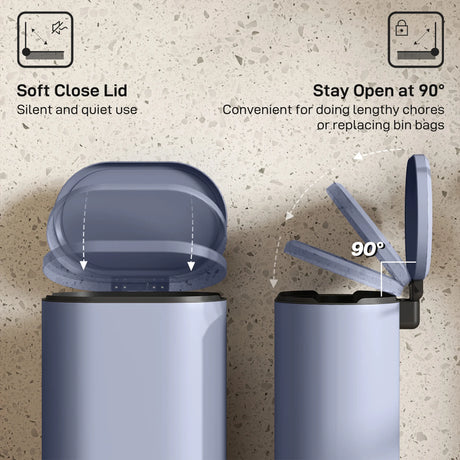 HOMCOM 30L Kitchen Bin with 90 Stay-Open Lid, Slim Rectangular Pedal Bin with Soft-Close Lid, Removable Inner Bucket for Home Office, Fingerprint-Resistant, Grey