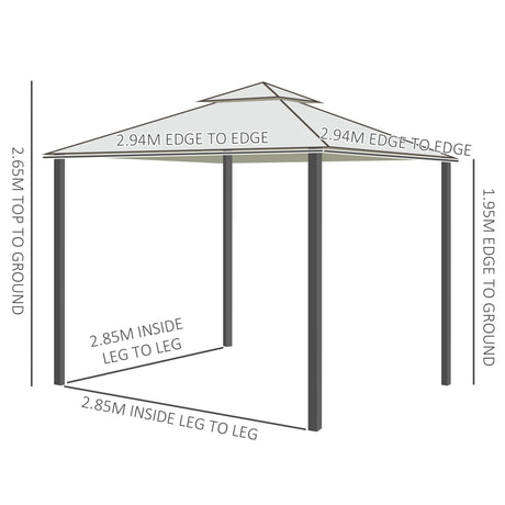 Outsunny 3 x 3 m Metal Gazebo, Garden Pavillion, Double Roof Outdoor Canopy Shelter with Mesh Sidewalls, Cream White