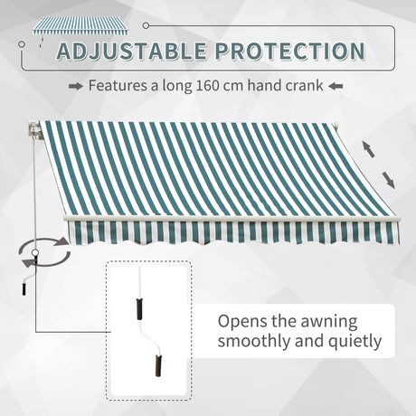 Outsunny Manual Retractable Awning, size (4m x3m)-Green/White Stripes