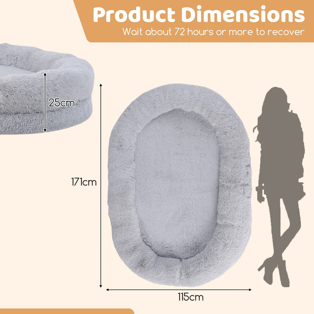 Washable Fluffy Human Dog Bed with Soft Blanket and Plump Pillow-Gray