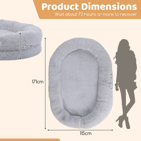 Washable Fluffy Human Dog Bed with Soft Blanket and Plump Pillow-Gray
